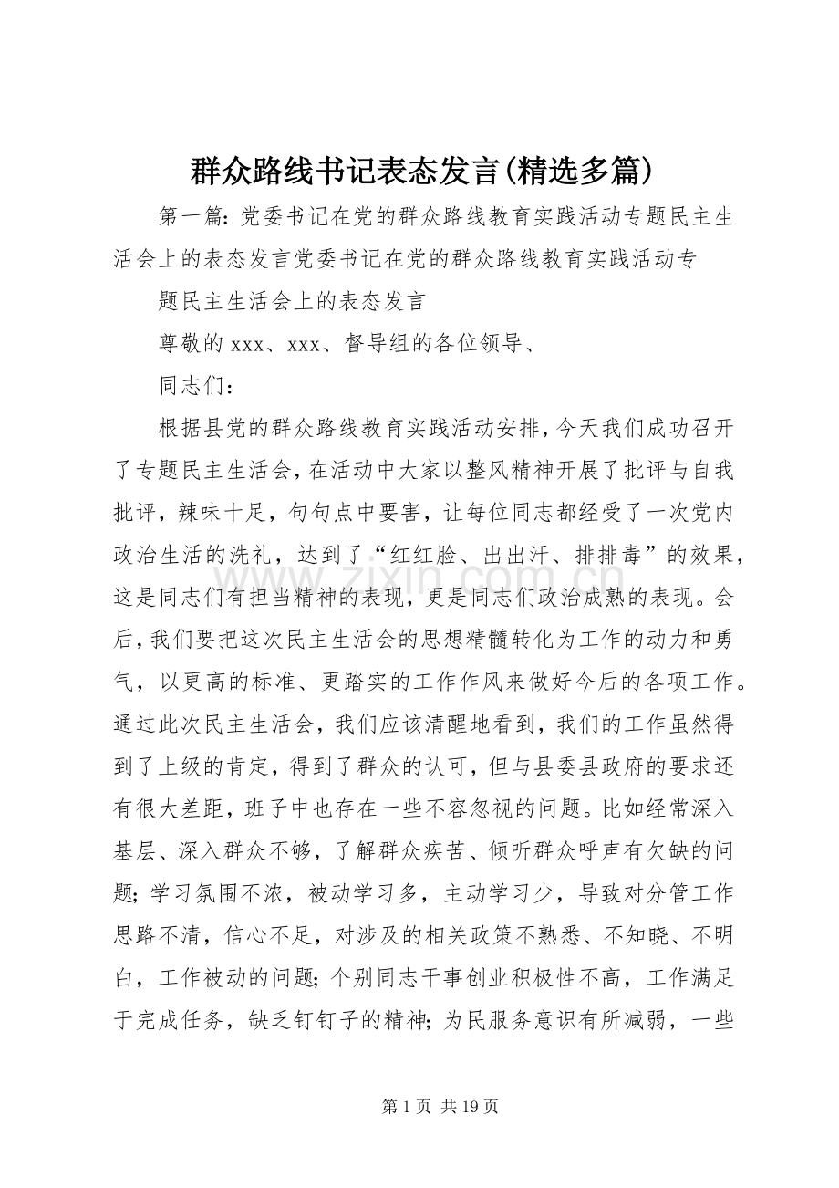 群众路线书记表态发言稿(多篇).docx_第1页