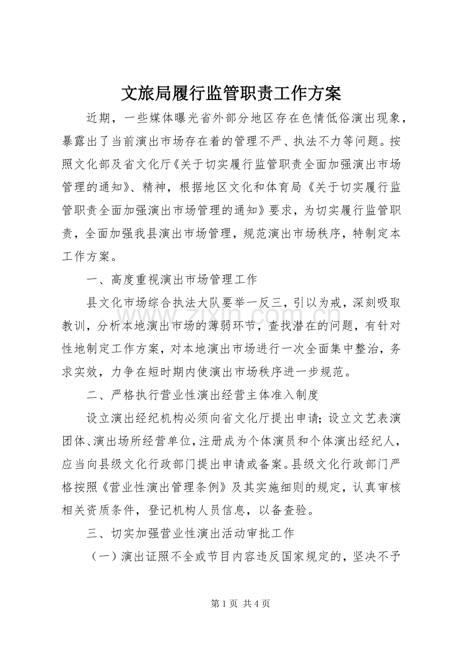 文旅局履行监管职责工作实施方案.docx_第1页