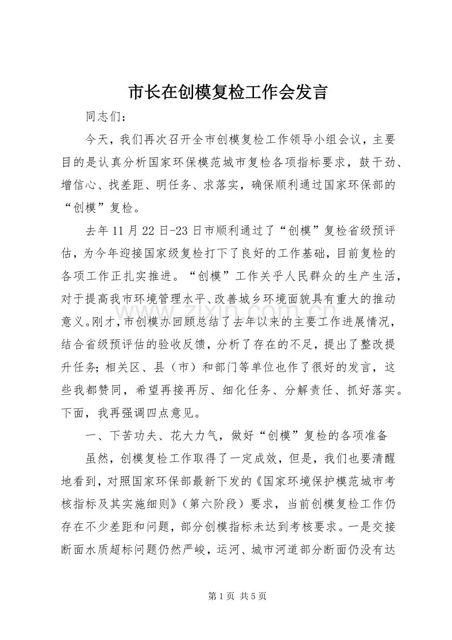 市长在创模复检工作会发言.docx_第1页