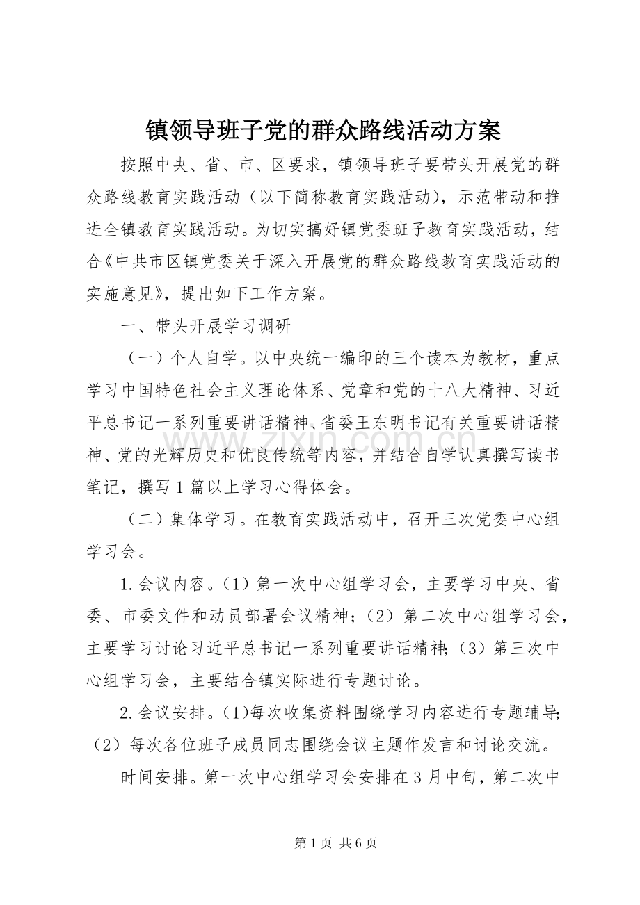 镇领导班子党的群众路线活动实施方案.docx_第1页