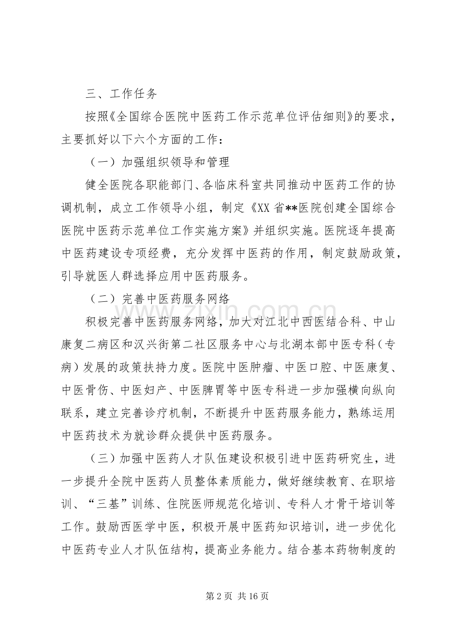 XX省医院创建全国综合医院中医药示范单位工作方案.docx_第2页