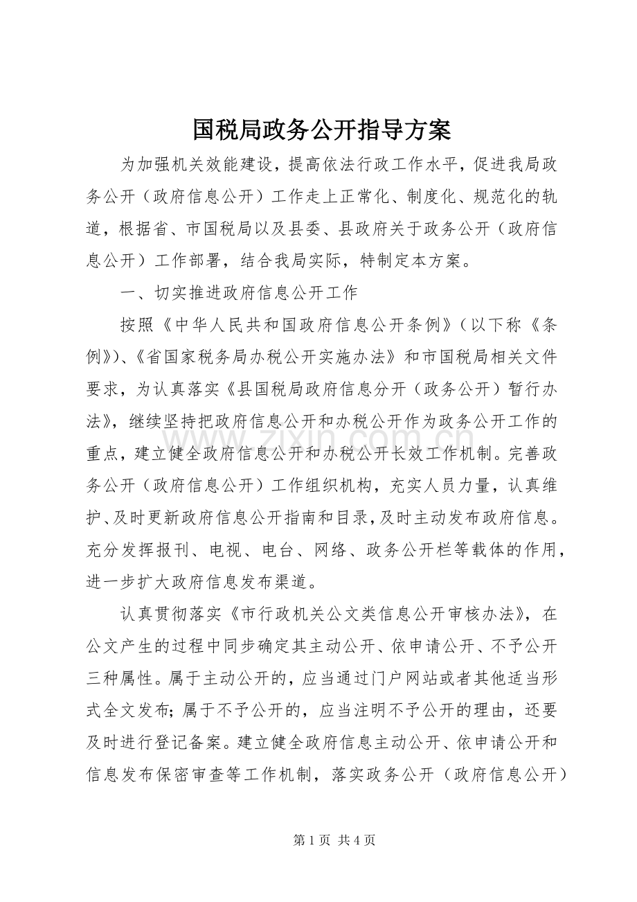 国税局政务公开指导实施方案.docx_第1页