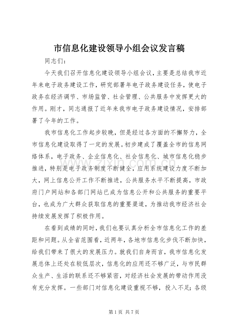 市信息化建设领导小组会议发言稿.docx_第1页