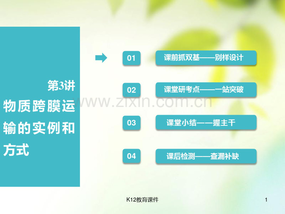 2019版高考生物一轮复习第1部分分子与细胞第二单元细胞的结构和物质的输入与输出第3讲物质跨膜运输的.pdf_第1页