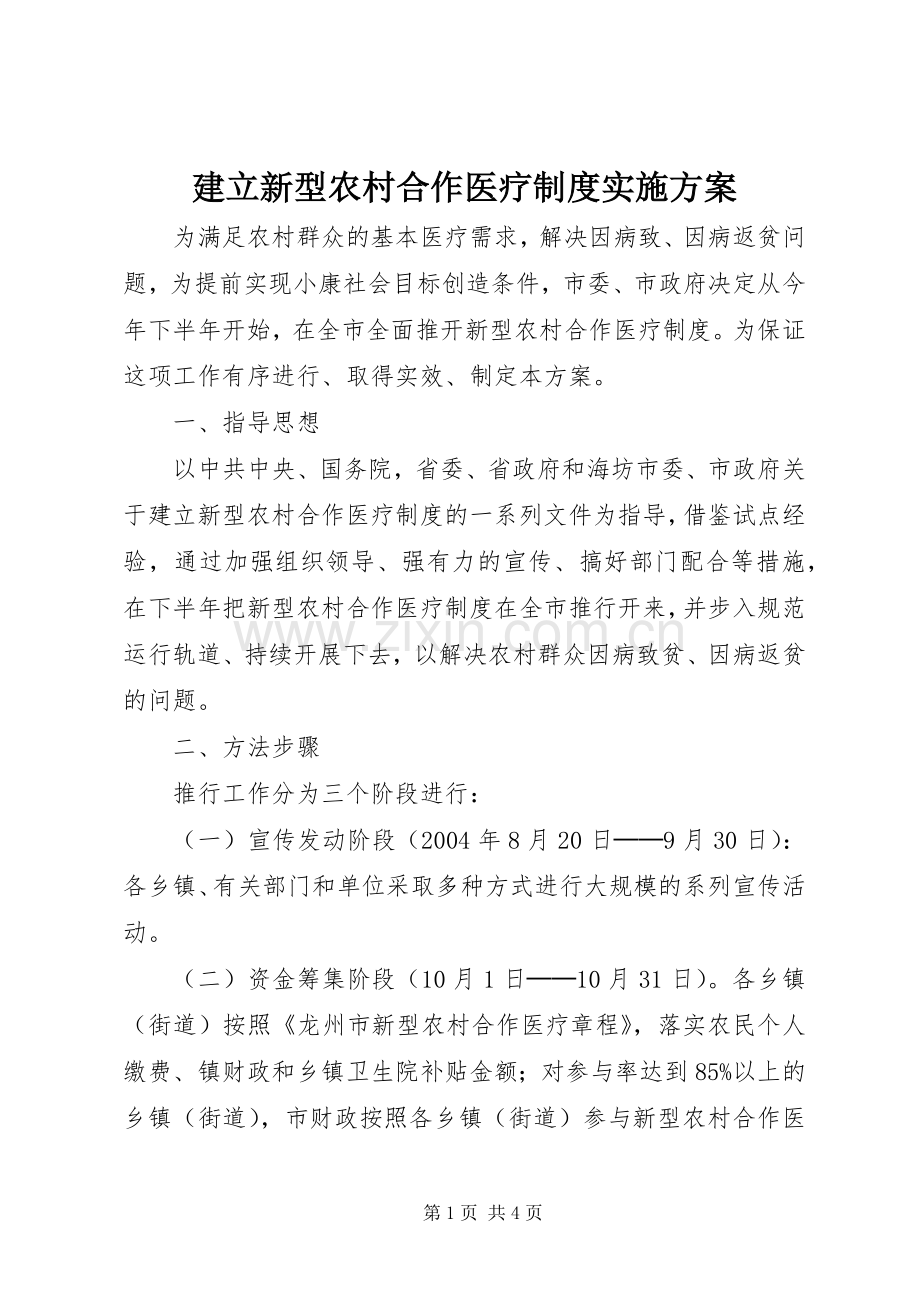 建立新型农村合作医疗制度方案.docx_第1页