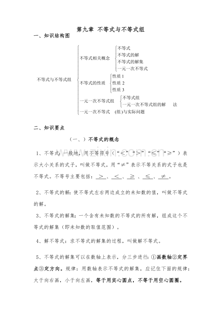 第九章不等式和不等式组知识点归纳.doc_第1页