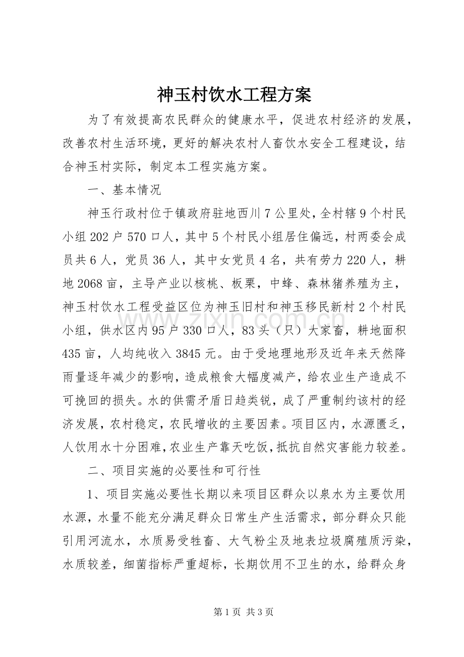 神玉村饮水工程实施方案.docx_第1页