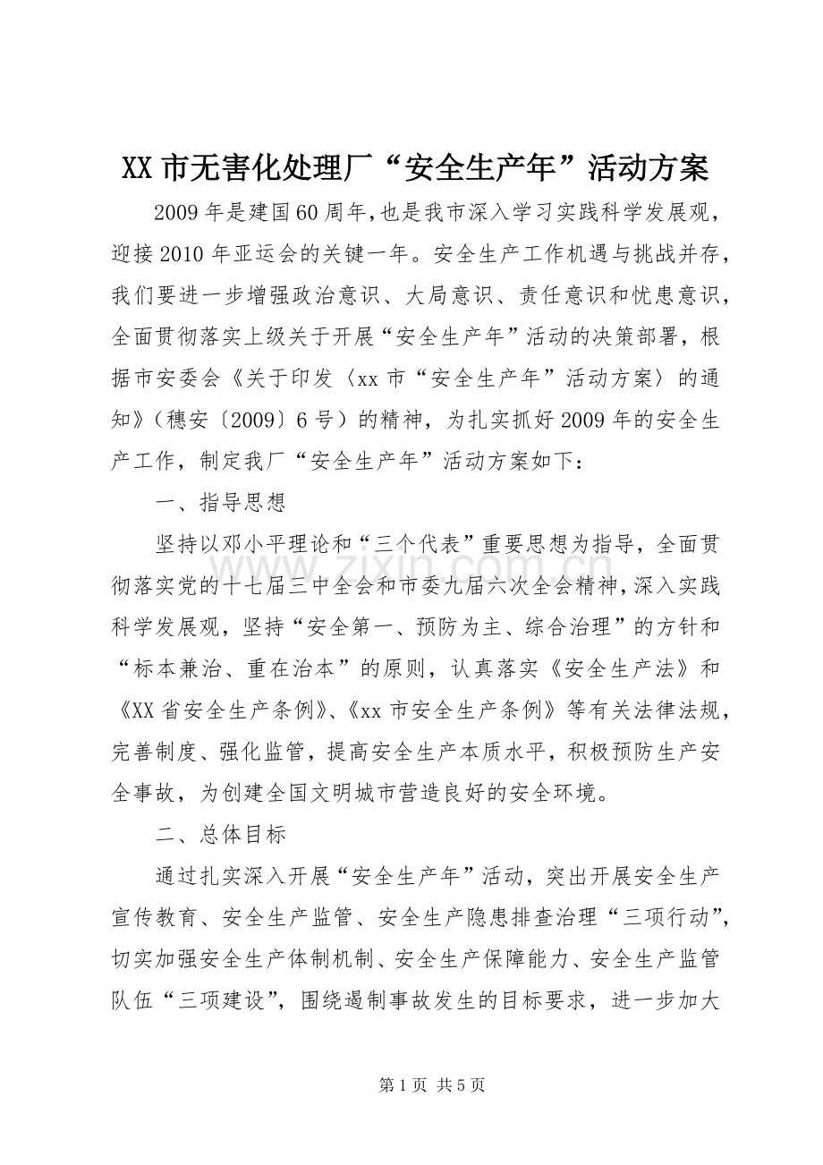 XX市无害化处理厂“安全生产年”活动实施方案.docx_第1页