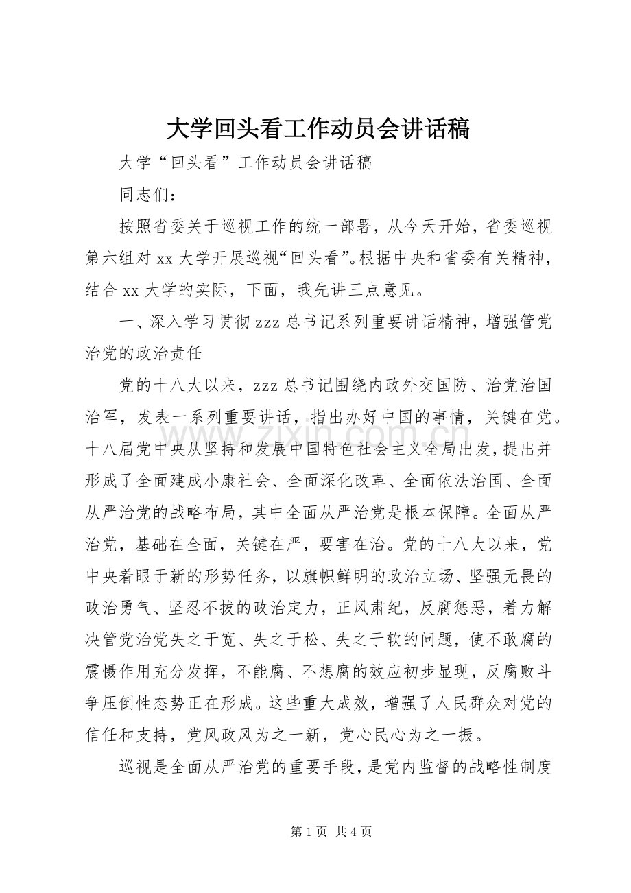 大学回头看工作动员会讲话稿.docx_第1页