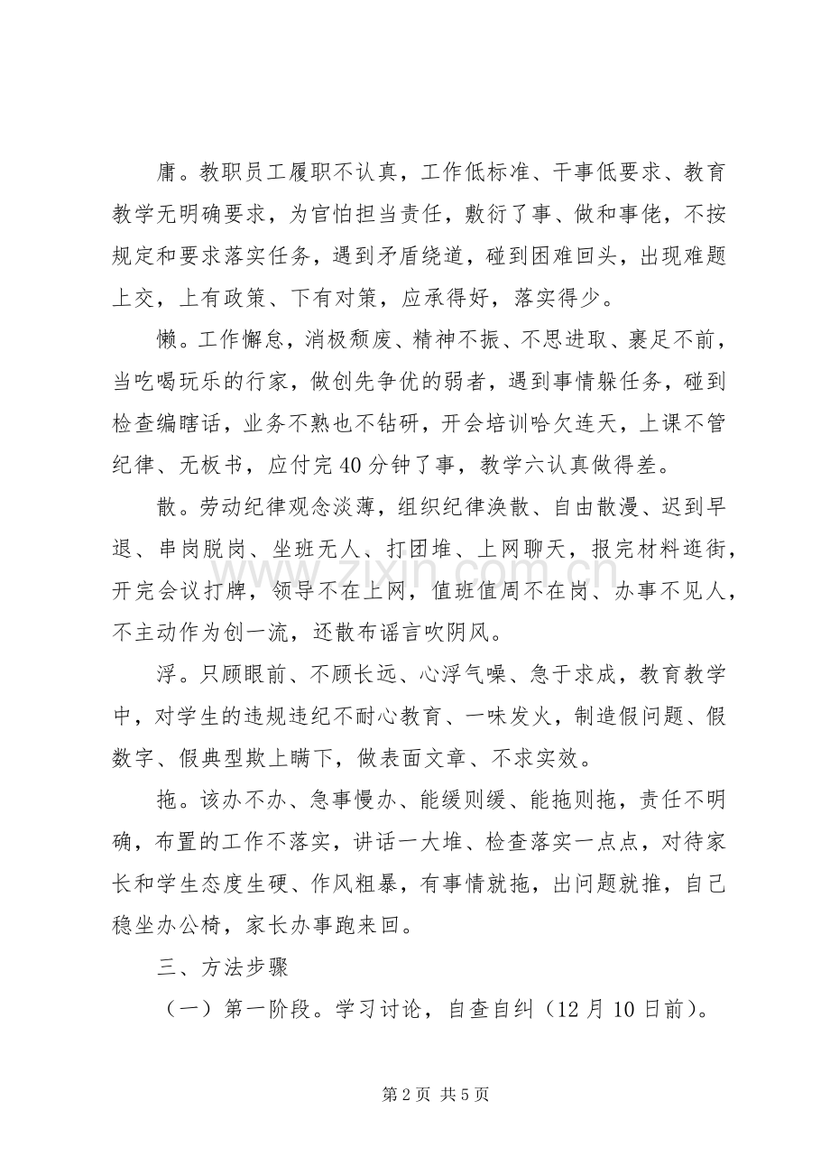 高中关于开展庸懒散浮拖问题专项整治工作方案.docx_第2页