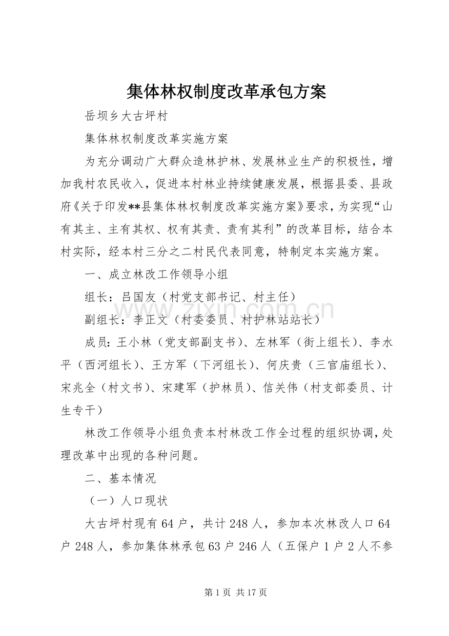 集体林权制度改革承包实施方案.docx_第1页