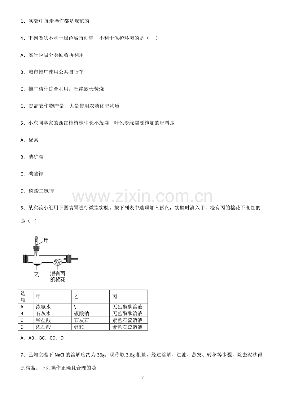 (文末附答案)人教版2022年初中化学盐化肥经典知识题库.pdf_第2页