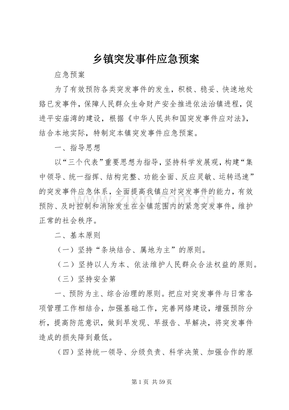 乡镇突发事件应急处置预案.docx_第1页