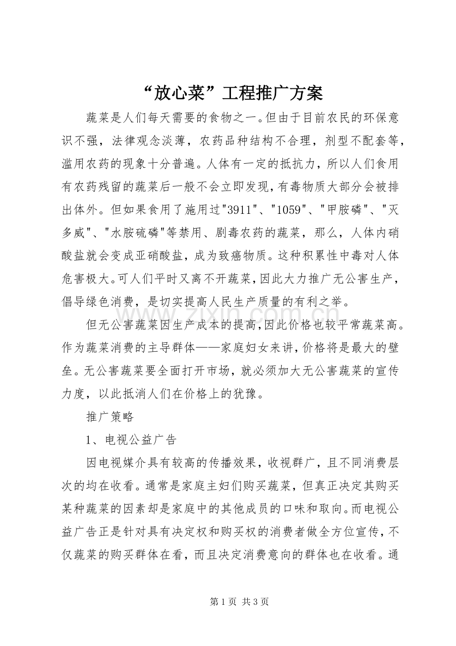 “放心菜”工程推广实施方案 .docx_第1页