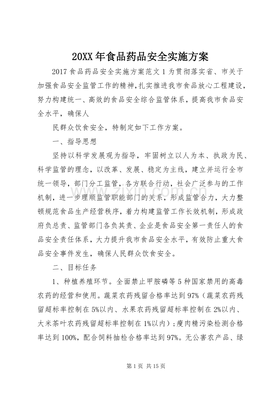 XX年食品药品安全方案.docx_第1页