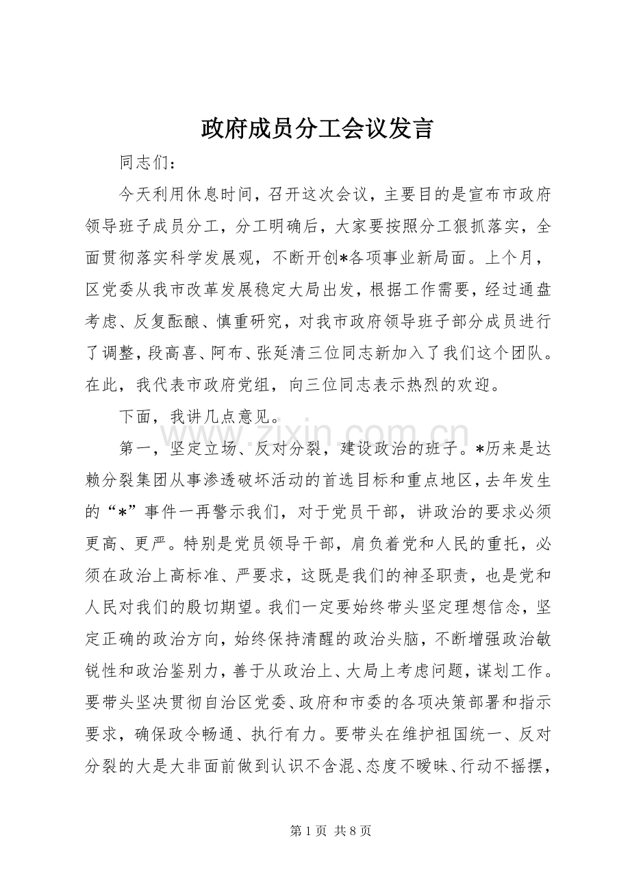 政府成员分工会议发言.docx_第1页