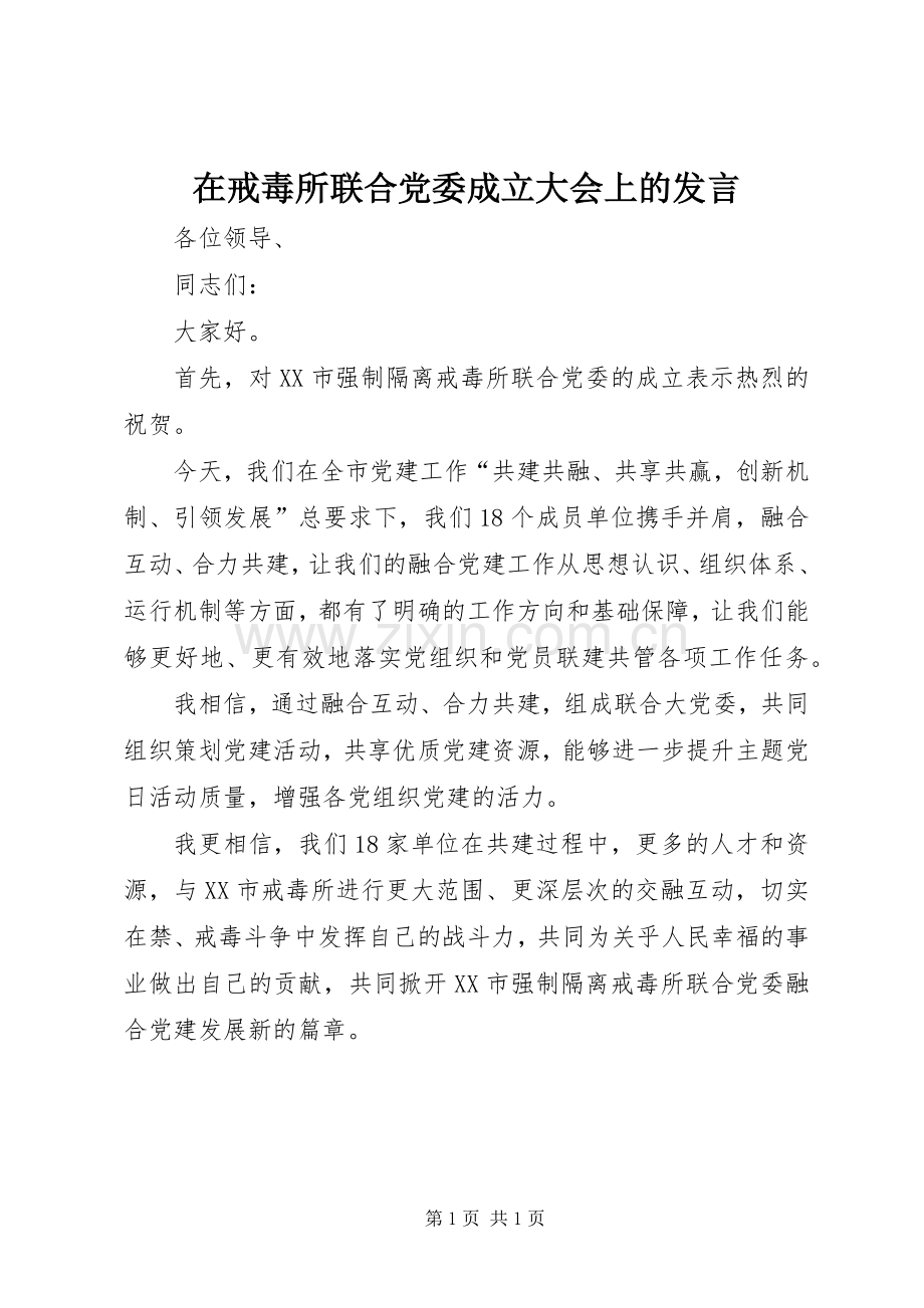 在戒毒所联合党委成立大会上的发言.docx_第1页