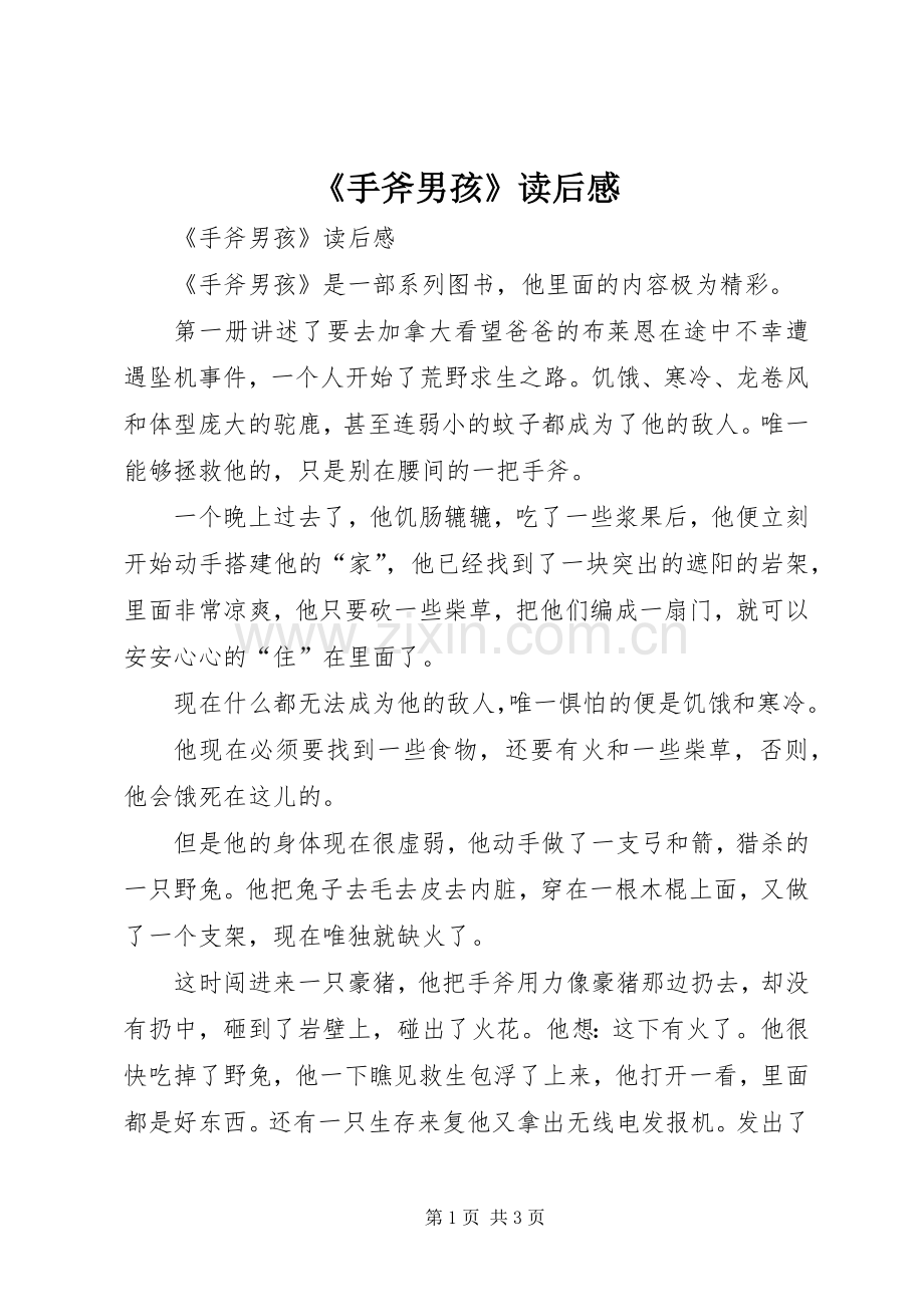 《手斧男孩》读后感 .docx_第1页