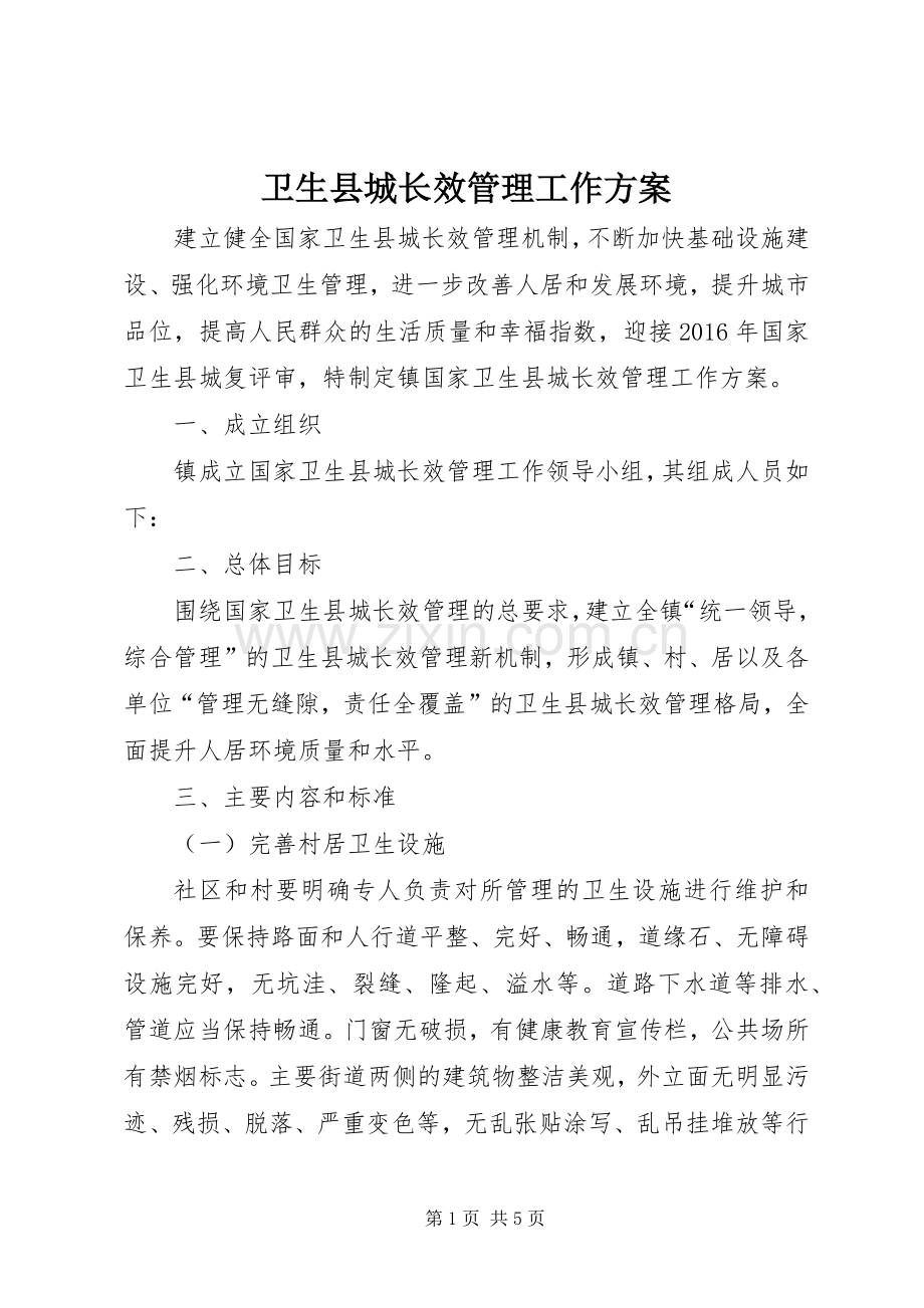 卫生县城长效管理工作实施方案.docx_第1页