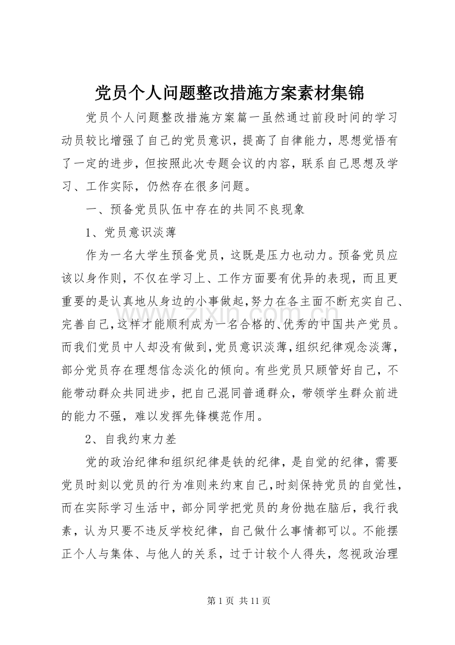党员个人问题整改措施实施方案素材集锦.docx_第1页