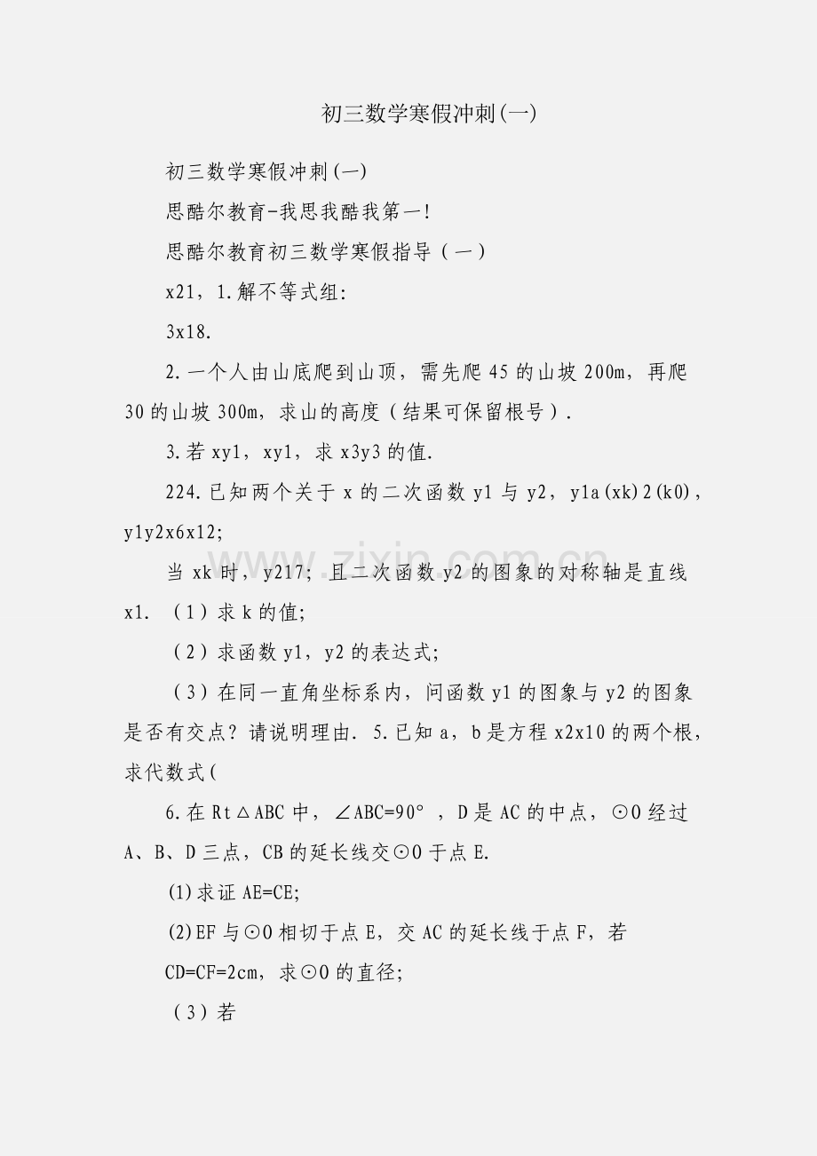 初三数学寒假冲刺(一).docx_第1页