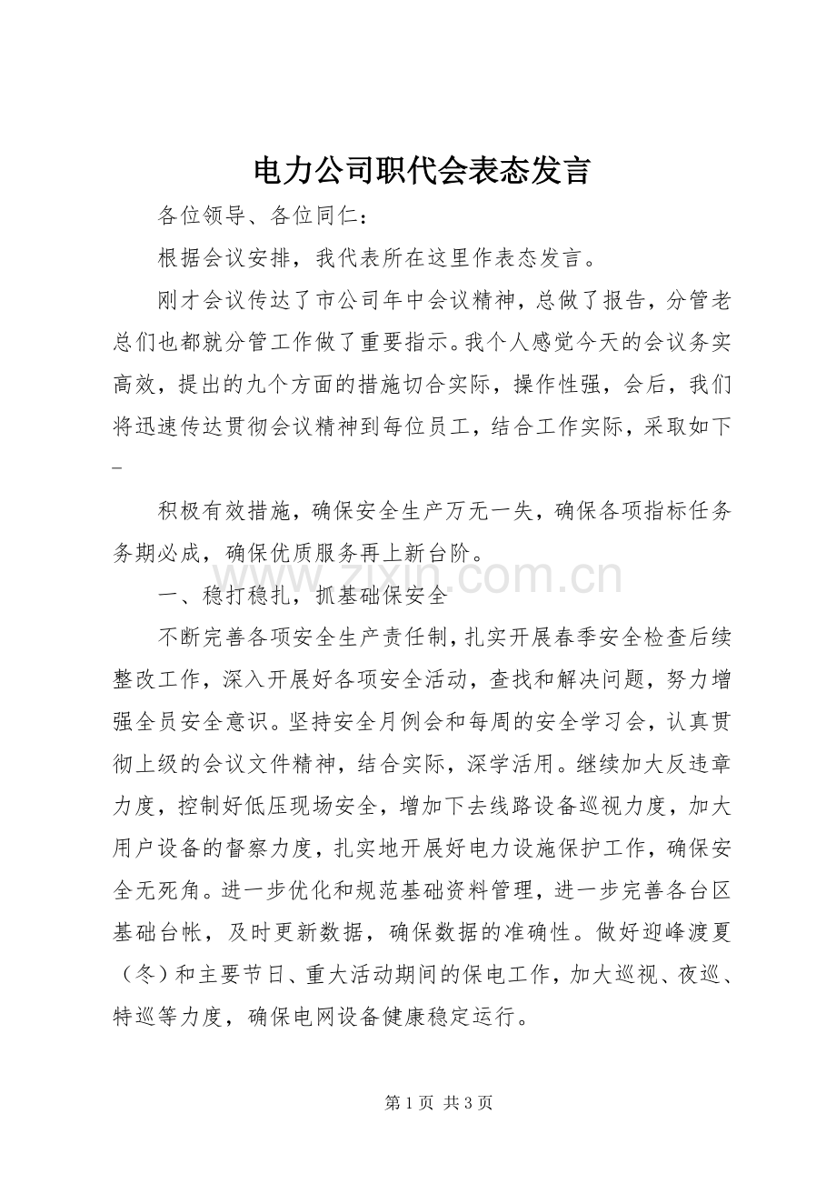 电力公司职代会表态发言.docx_第1页