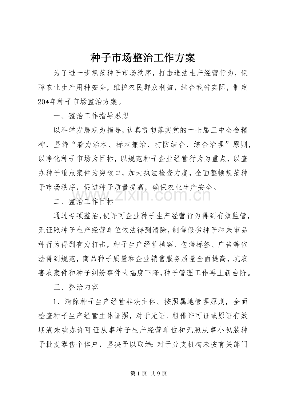 种子市场整治工作实施方案.docx_第1页