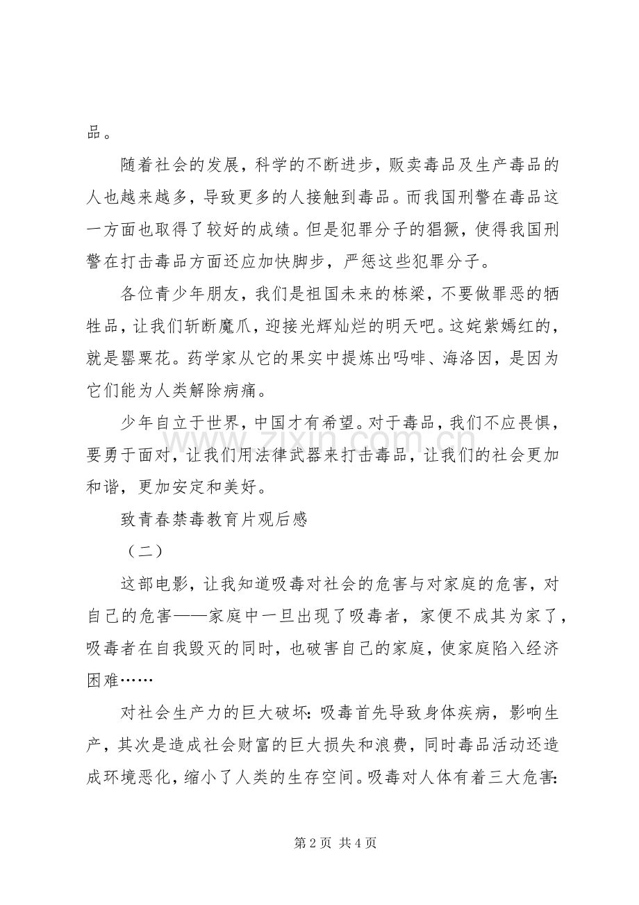 致青春禁毒教育片观后感 .docx_第2页