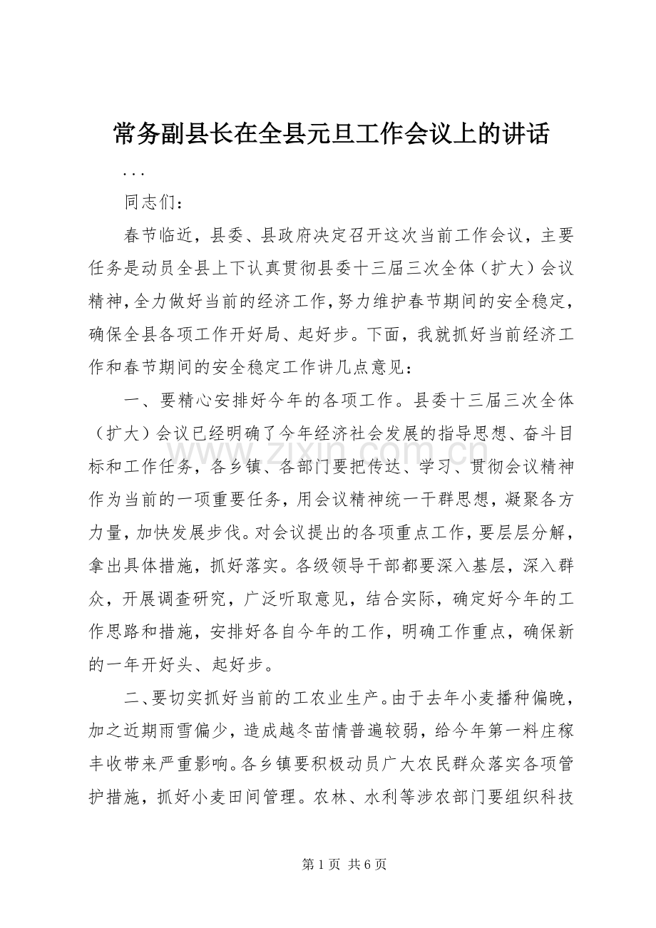 常务副县长在全县元旦工作会议上的讲话.docx_第1页
