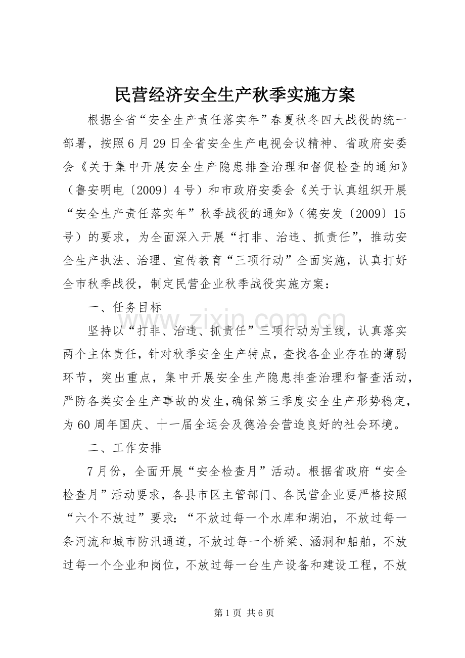 民营经济安全生产秋季方案.docx_第1页
