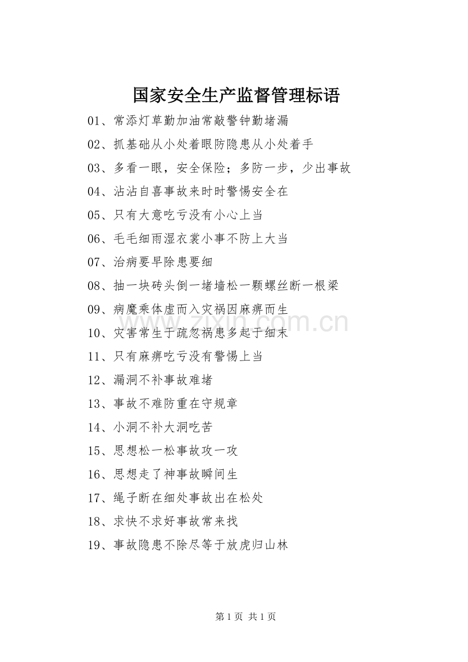 国家安全生产监督管理标语.docx_第1页