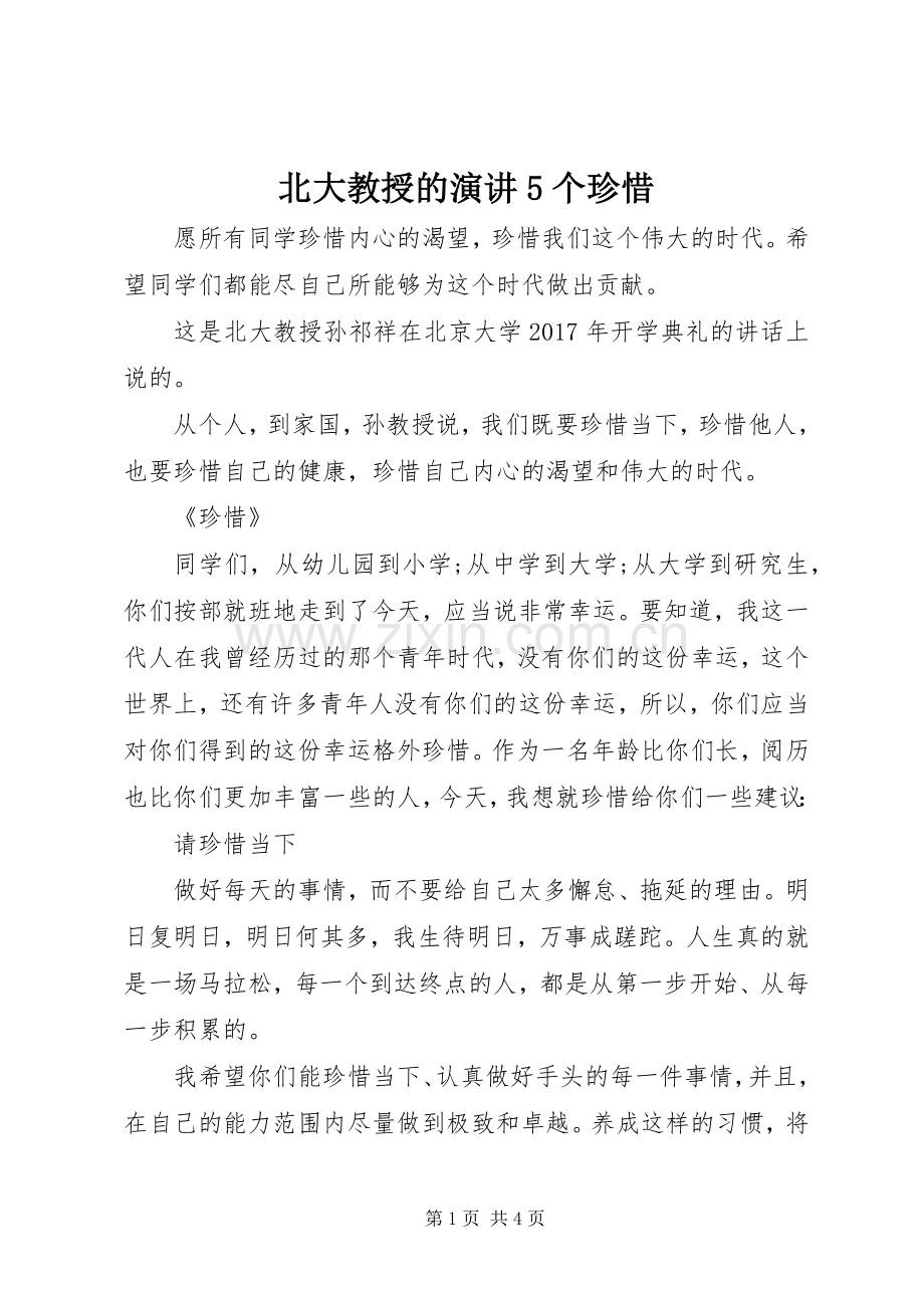 北大教授的演讲5个珍惜.docx_第1页