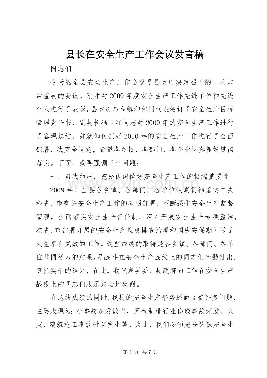 县长在安全生产工作会议发言.docx_第1页