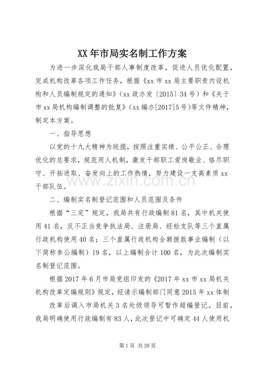 XX年市局实名制工作实施方案.docx_第1页