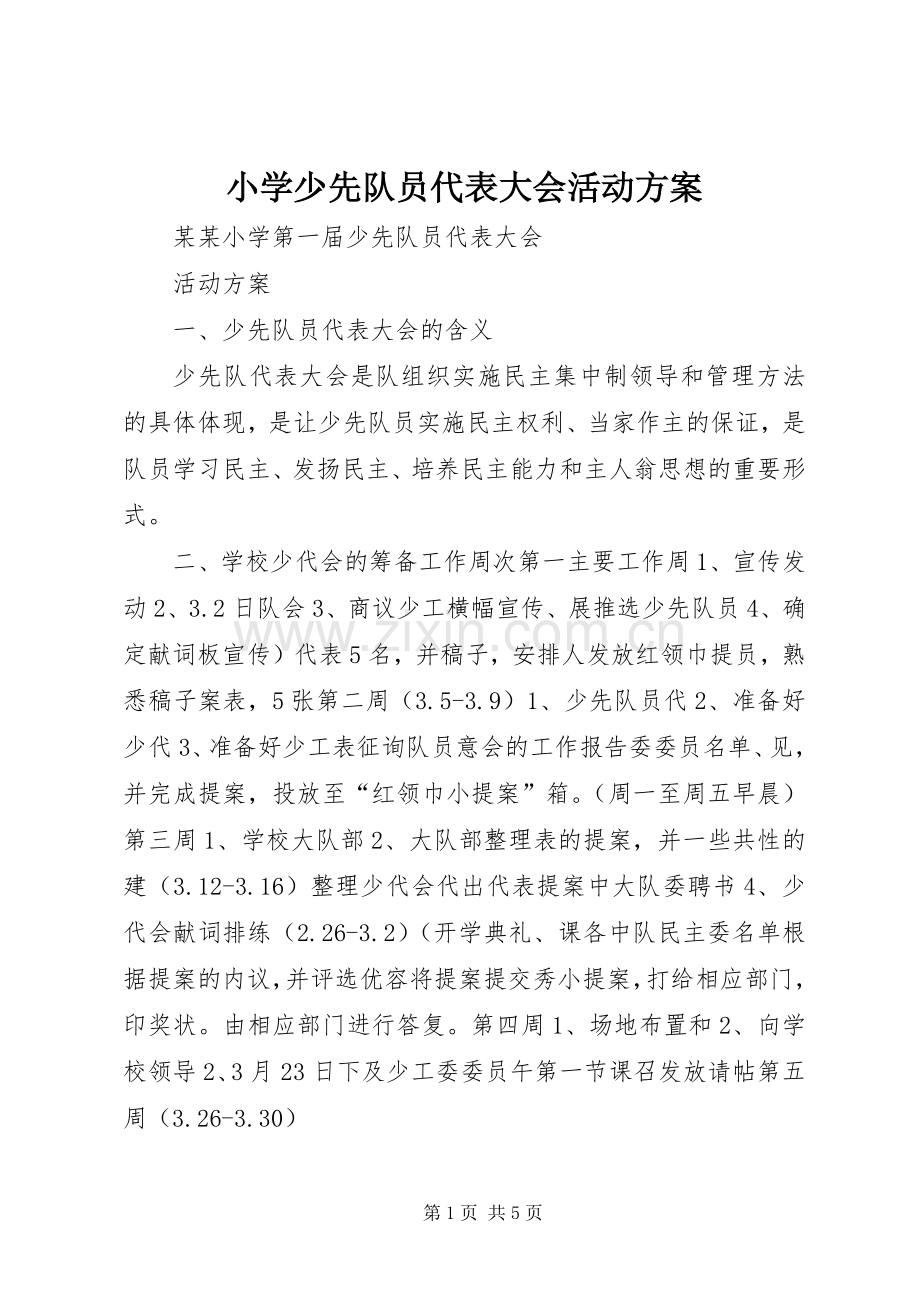小学少先队员代表大会活动实施方案.docx_第1页