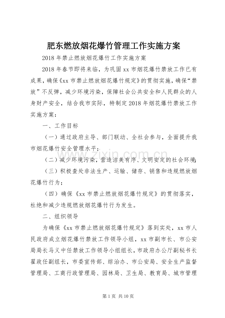 肥东燃放烟花爆竹管理工作方案 .docx_第1页