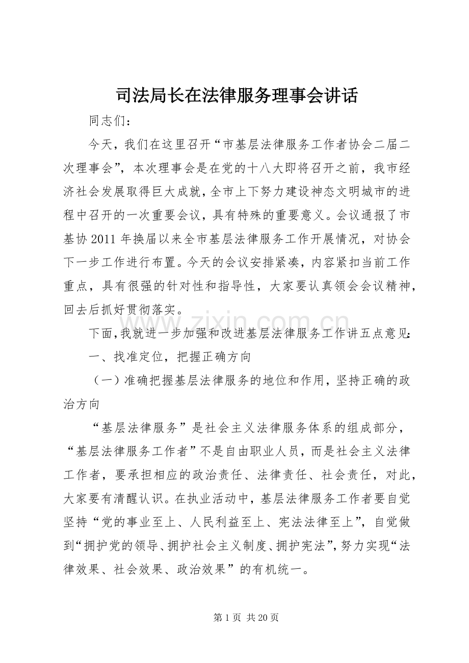 司法局长在法律服务理事会讲话.docx_第1页