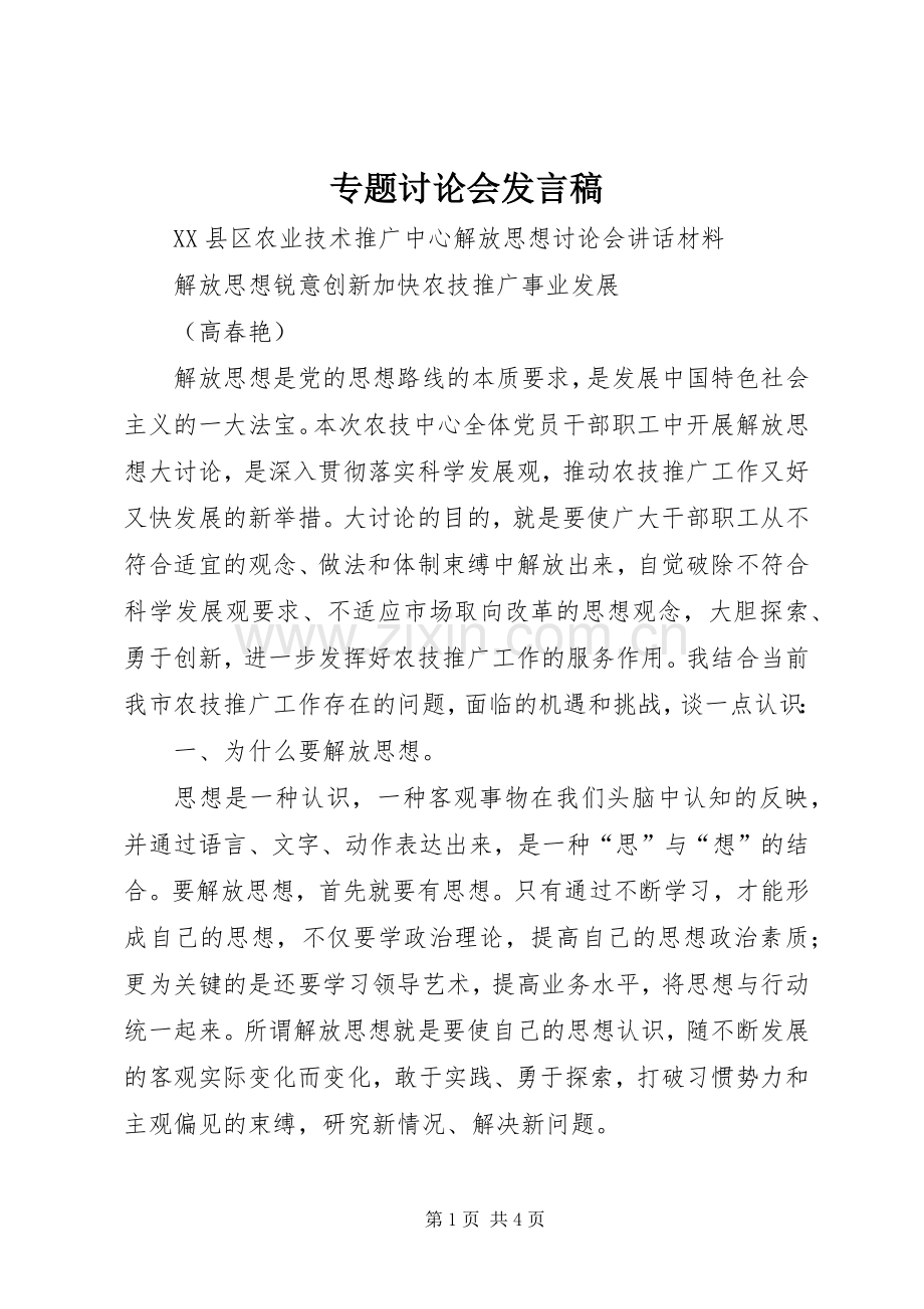 专题讨论会发言稿范文.docx_第1页