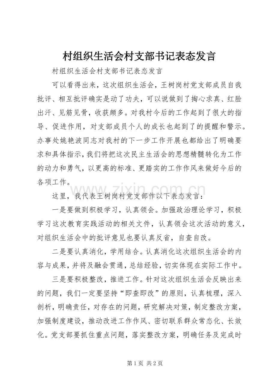 村组织生活会村支部书记表态发言.docx_第1页