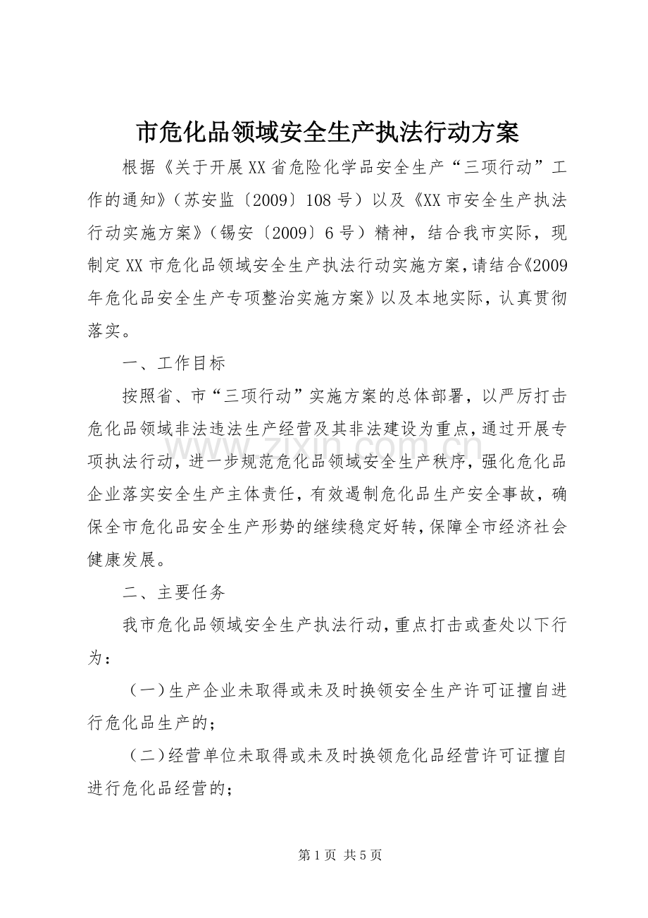 市危化品领域安全生产执法行动实施方案.docx_第1页