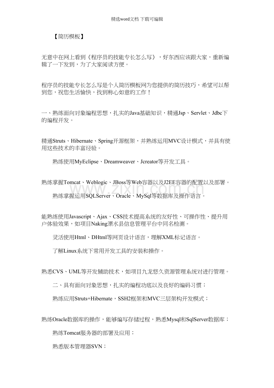 会计的技能专长怎么写｜程序员的技能专长怎么写.docx_第1页