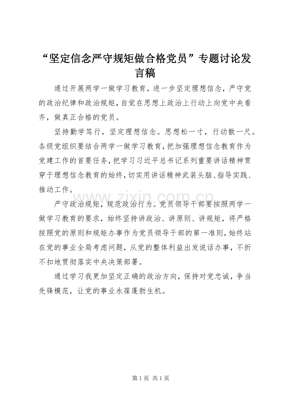 “坚定信念严守规矩做合格党员”专题讨论发言.docx_第1页