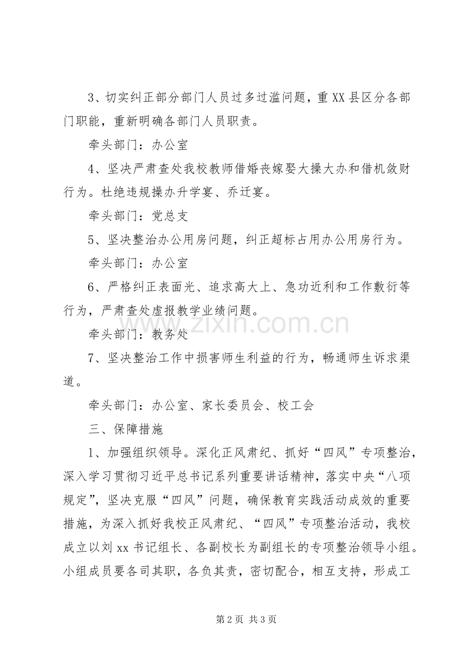 学校“四风”突出问题专项整治实施方案.docx_第2页