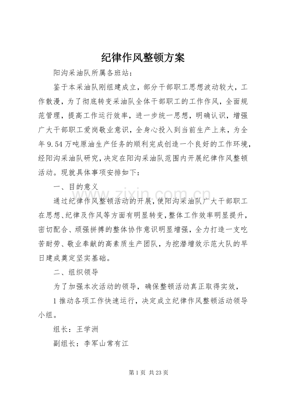 纪律作风整顿实施方案.docx_第1页