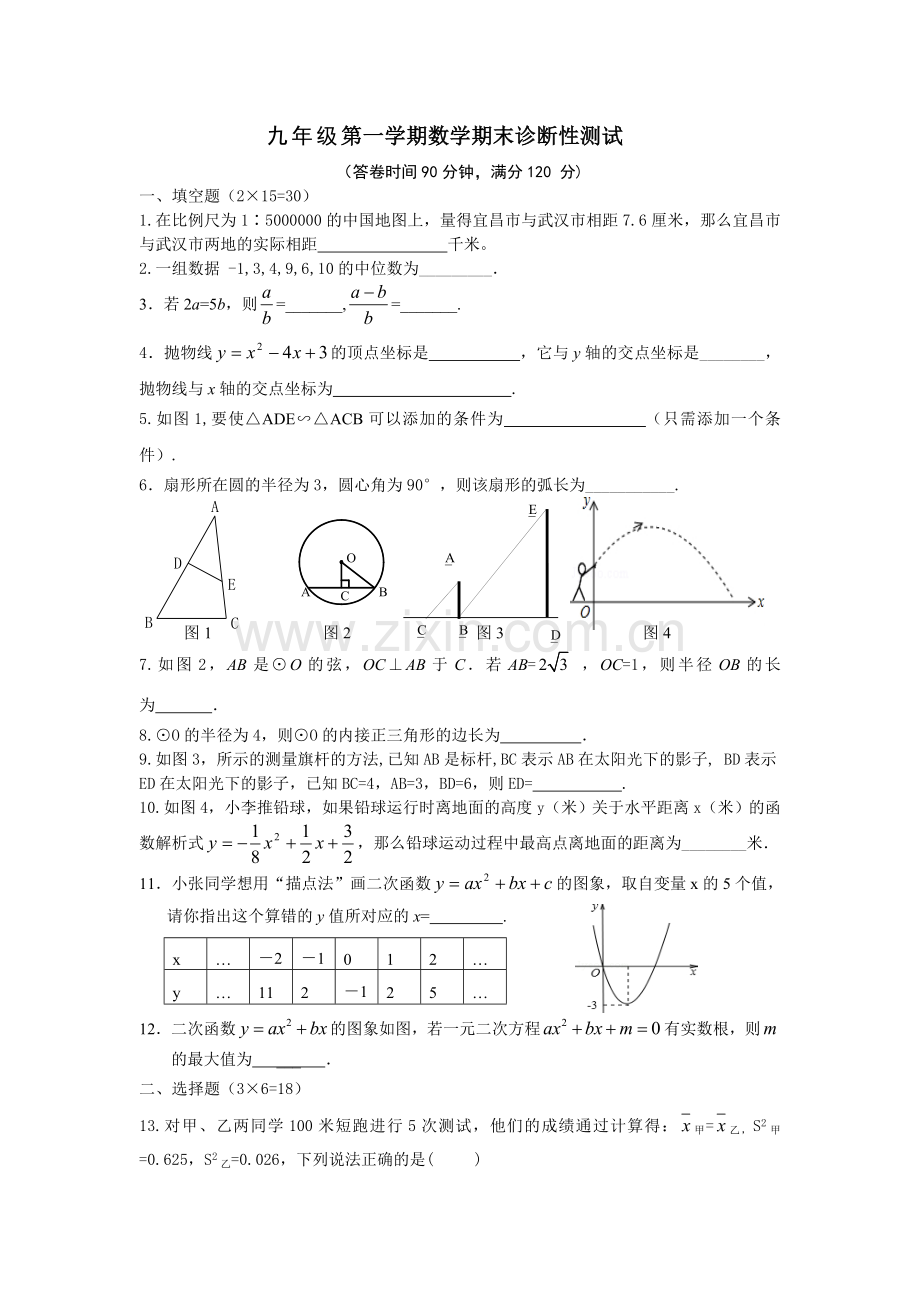 九年级数学期末诊断性测试卷.doc_第1页