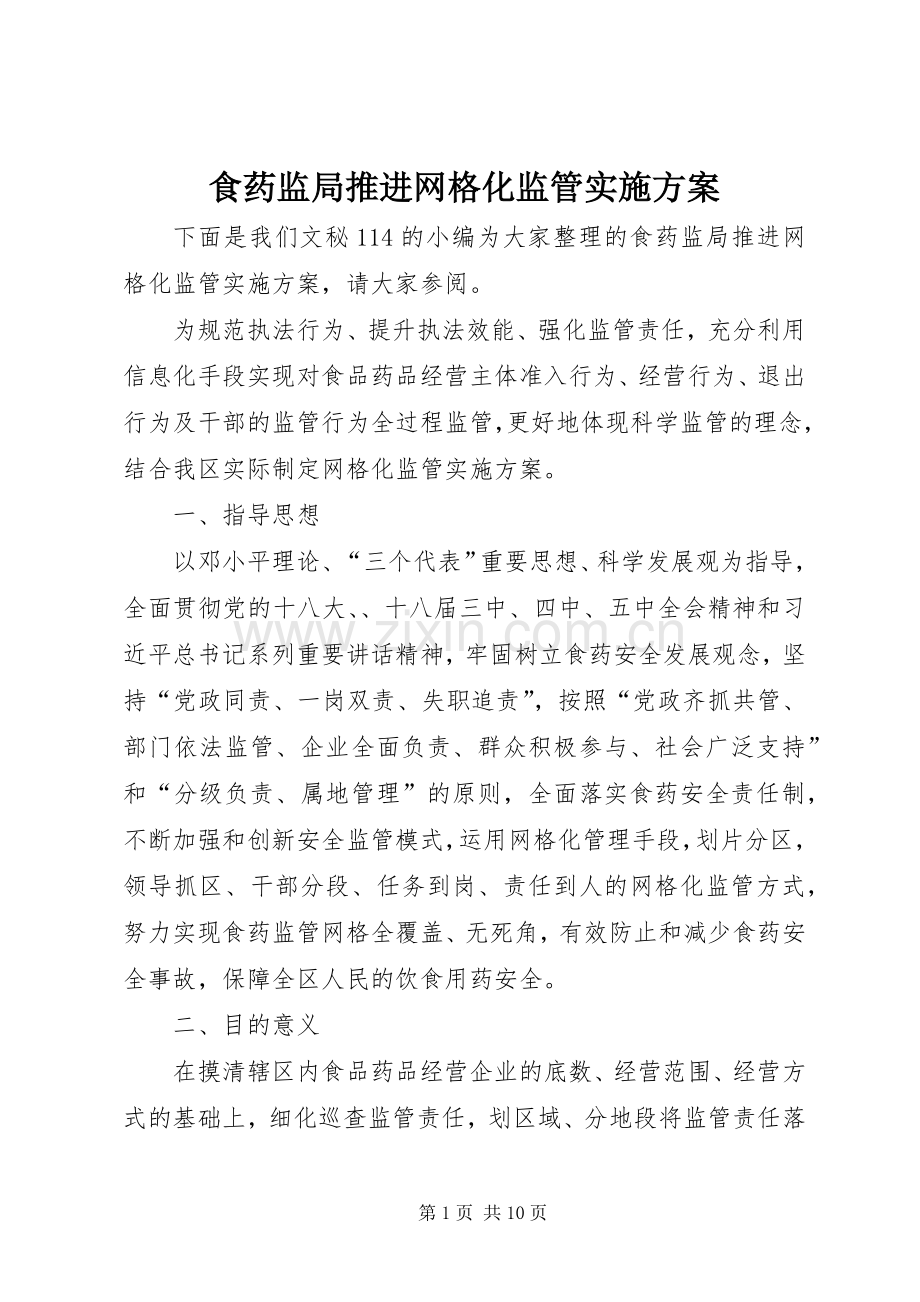 食药监局推进网格化监管方案.docx_第1页