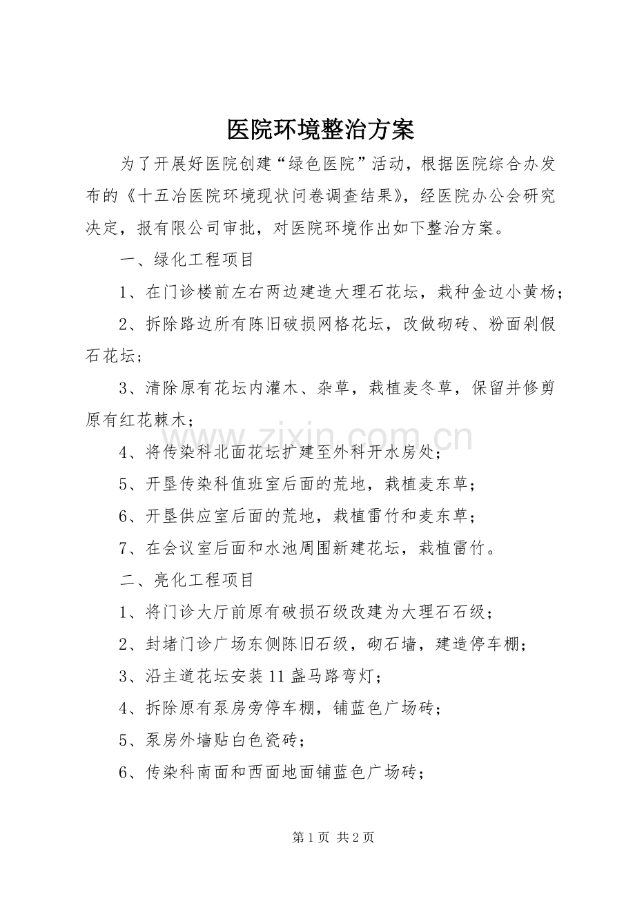 医院环境整治实施方案.docx_第1页