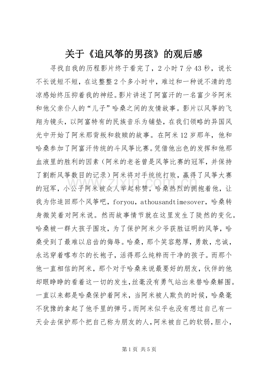 关于《追风筝的男孩》的观后感(2).docx_第1页