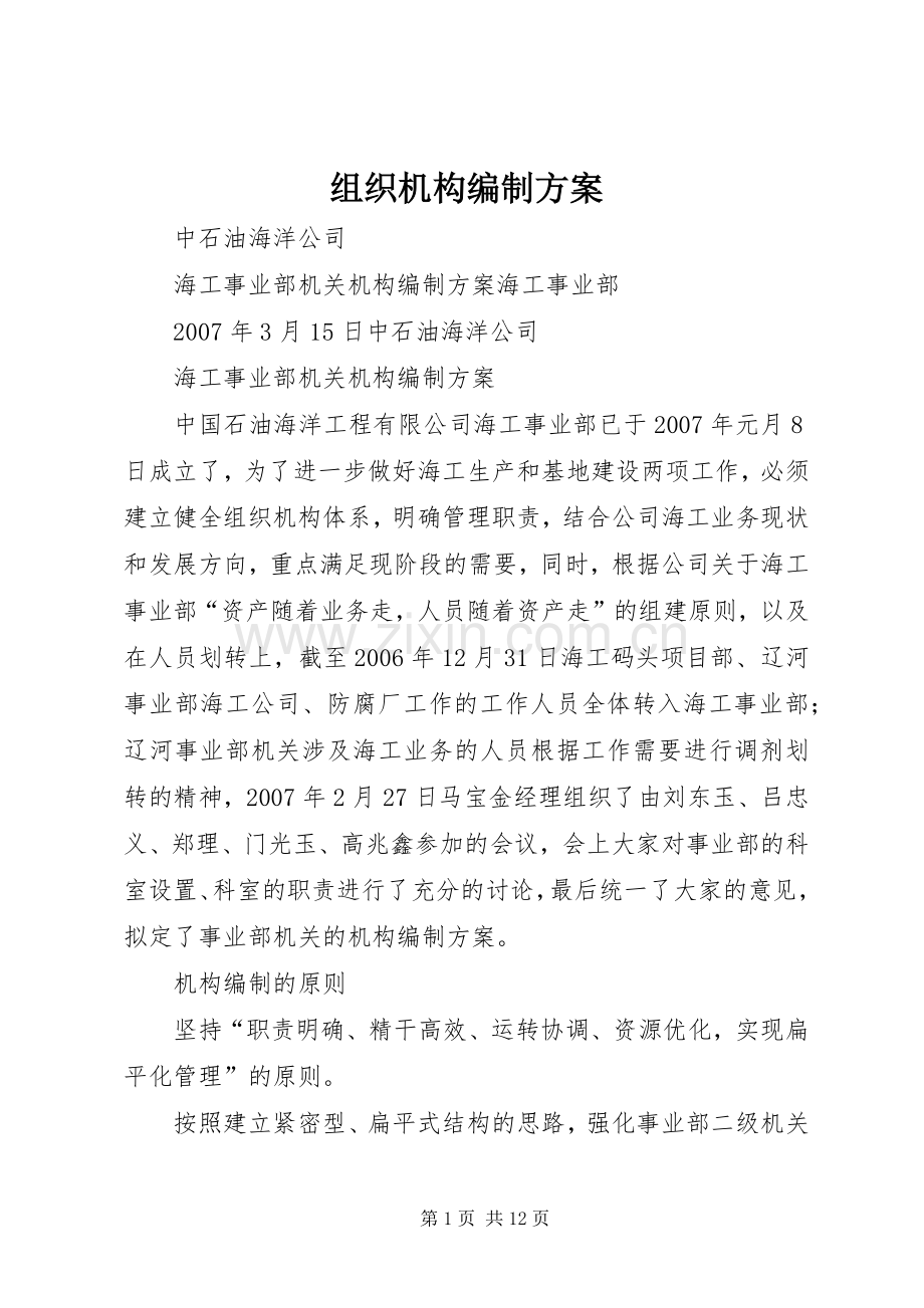 组织机构编制实施方案.docx_第1页
