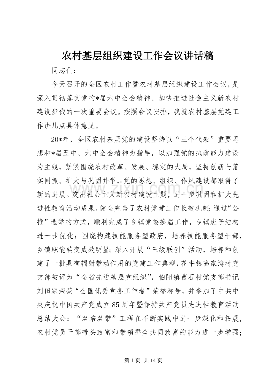 农村基层组织建设工作会议讲话稿.docx_第1页